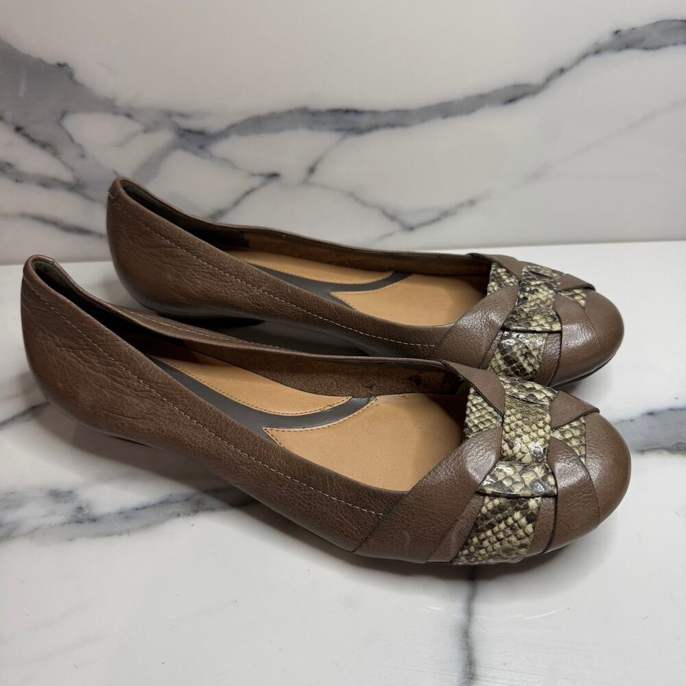 Naturalizer Womens Brown Leather Almond Toe Maude Ballet Flats Sz 10 Casual FLAW